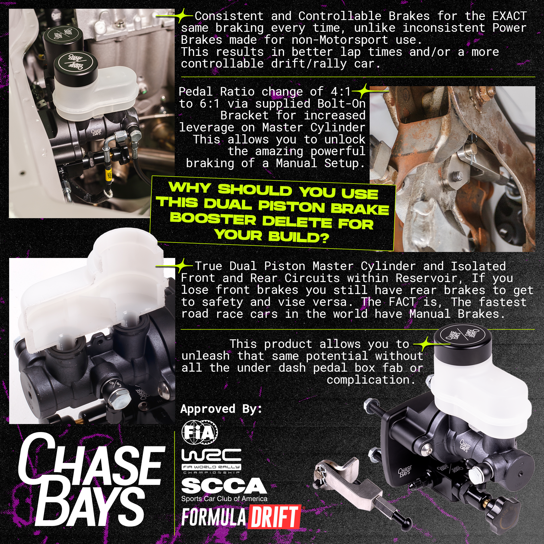 Chase Bays Doppelkolben-Bremskraftverstärker mit Bolt-On 6:1 Pedal Ratio
